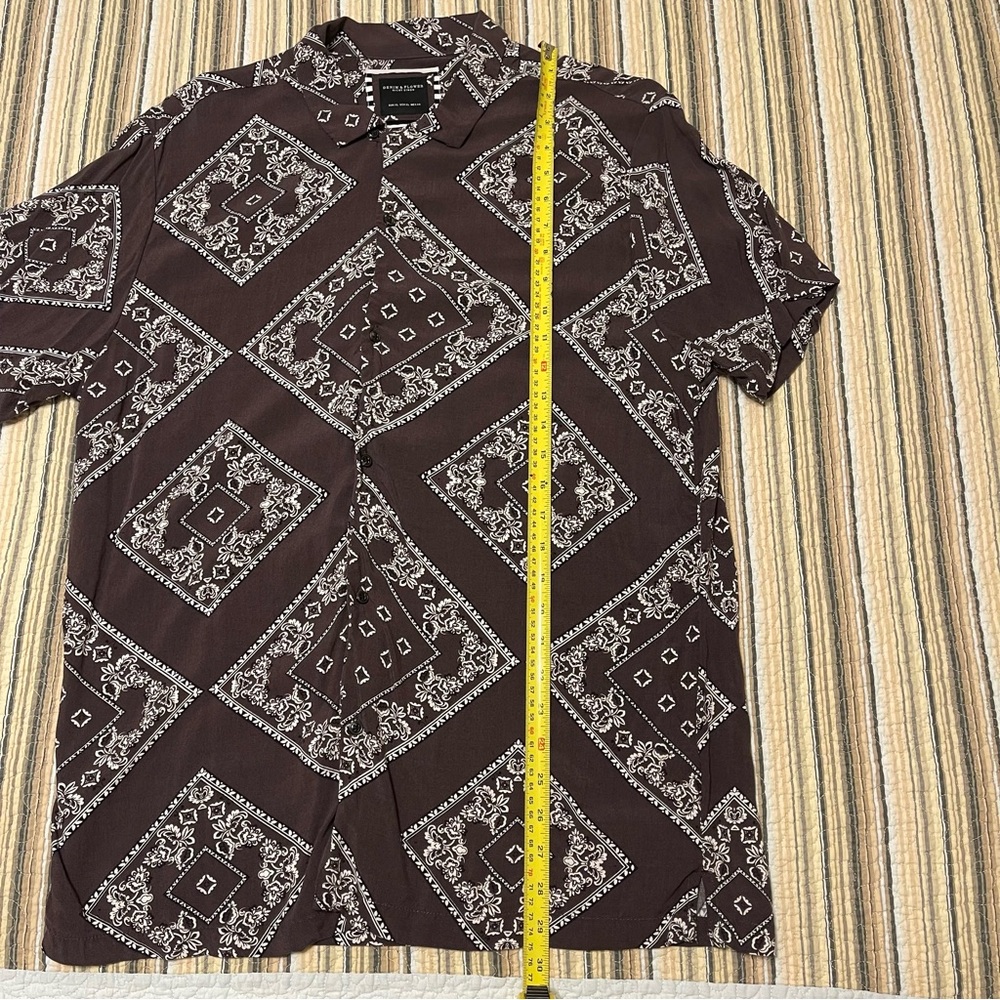Denim & Flower Ricky Singh Mens XL Brown Button Down Shirt Western Handkerchief - Picture 7 of 9